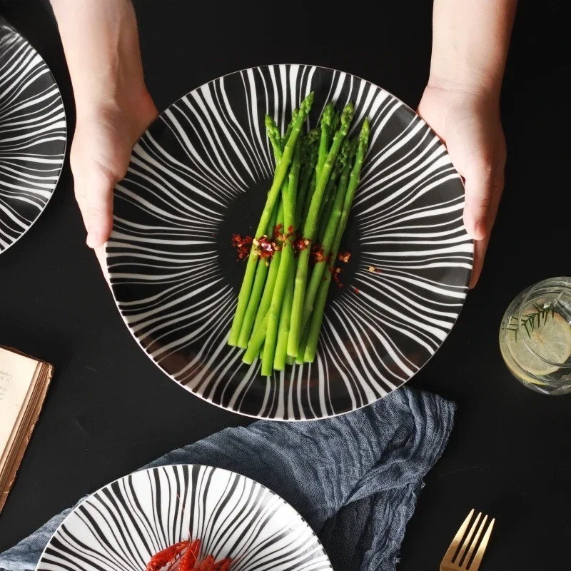 Food Snacks That Are Black - Ceramic Black White Stripes Tableware Dim