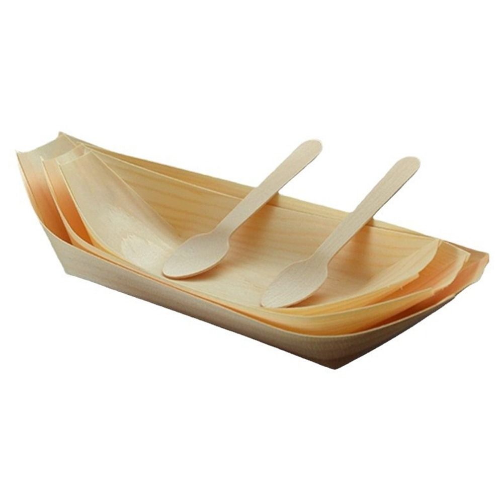 Food In Japanese Snacks - 50PCS Multi-size Disposable Wooden Boat-shaped Plate
